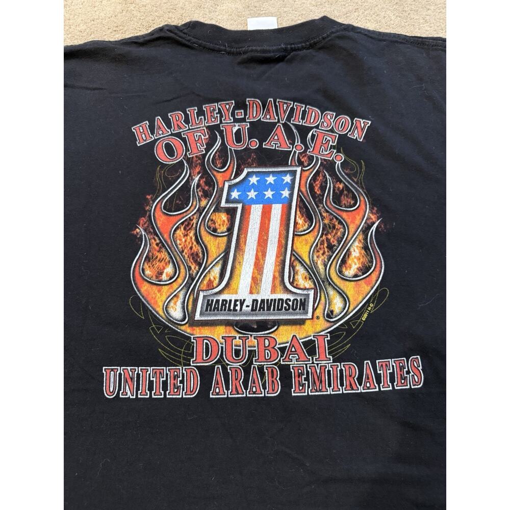 Harley Davidson Dubai United Arab Emirates Tee Mens Black Flames Size XL